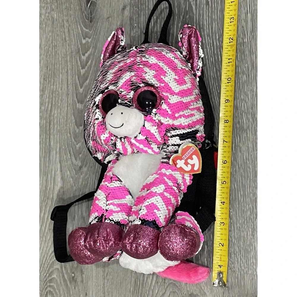 Beanie Boos Sequin Backpack FLIPPABLES - Zoey The Pink Zebra‎ The Ty Fashion New